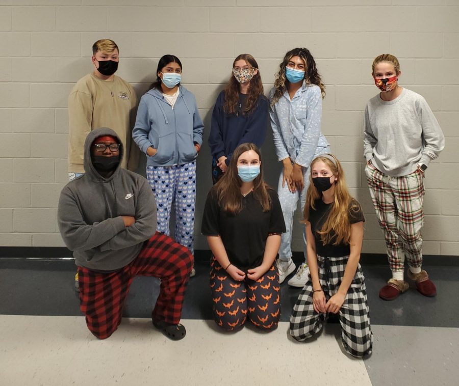 Students+in+Journalism+I+donned+pajamas+for+the+first+day+of+Homecoming+Spirit+Week.+