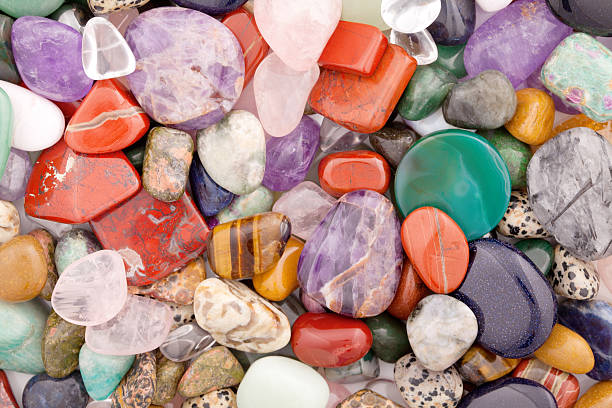 Many different kinds of colorful minerals and semi precious gems